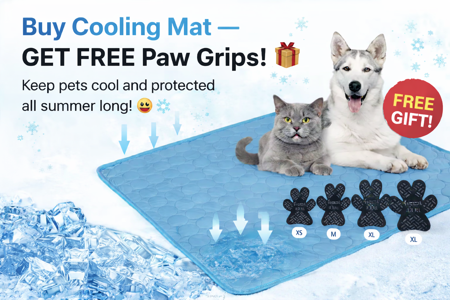Cooling Pet Mat + FREE Anti-Slip Paw Grips